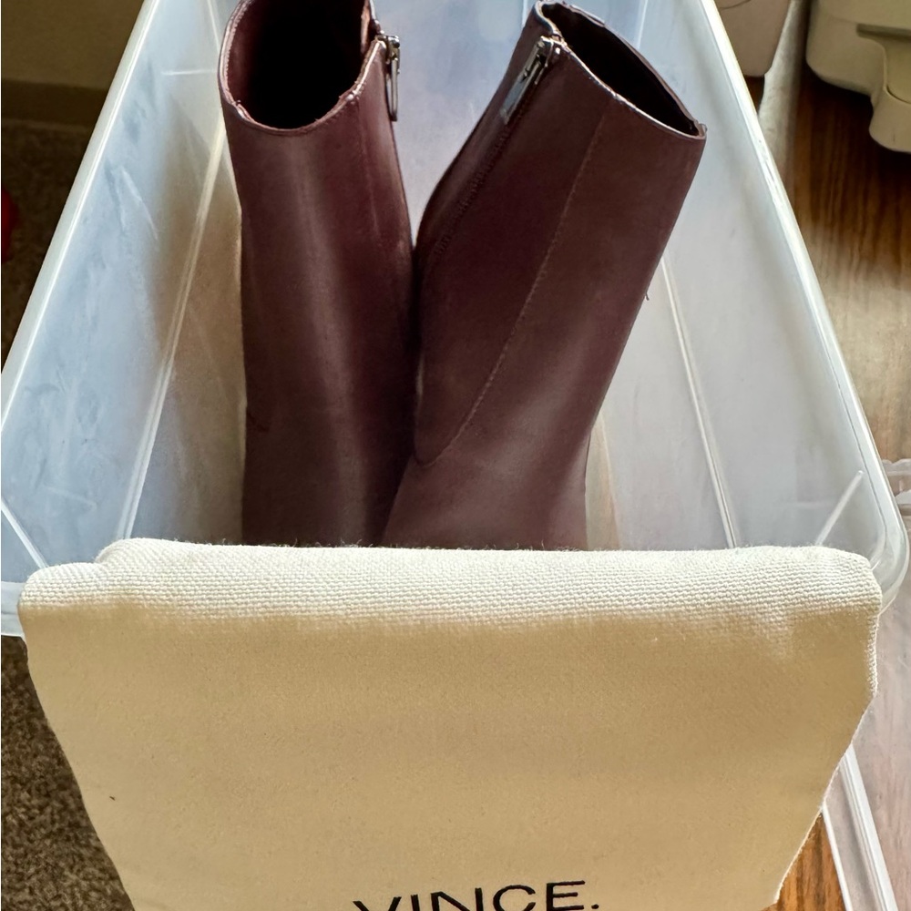 Vince Deep Burgundy Peep-Toe Ankle Booties - Picture 2 of 5